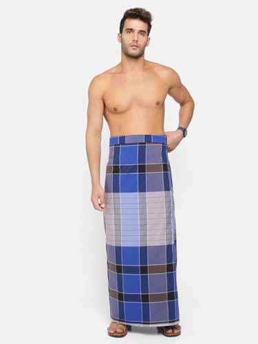 Image of Nandu Brand Men's Cotton Stitched Lungi (Pattern May Vary, Multicolour, Free Size) - Pack of 4