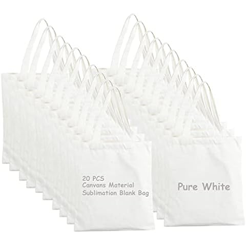E-Found 20 Pcs Pure White Sublimation Blank Canvas Tote Bag Craft Canvas Bag Screen Printing Blank Bag Material Canvas Tote Bag Shopping Tote Bags for DIY Carry Books and Lunch Box Cover
