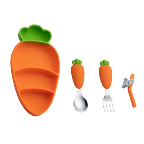 SUPVOX 1 Set Silicone Baby Dinner Plate Divided Plate Adorable Food Fork Spoon Kit Easy to Clean Rounded Edges for Safety Durable and Non-stick