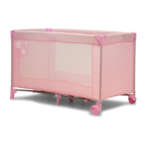 Asalvo Cuna de Viaje Bebé Plegable 0-3 Años (15 kg) | Cuna Portátil con Colchón, Bolsa y Ruedas con Freno | Parque Infantil Compacto Fácil de Transportar | Baleares Rosa