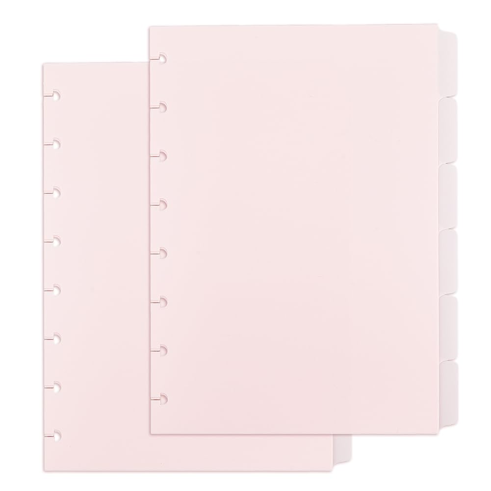 SUPERFINDINGS 12 Sheets 8 Disc A5 Tab Dividers 6-Tab A5 Binder Dividers Pink Discbound Divider with 6 Tabs Plastic Divider Disc Bound Planner Index Pages, 8.3X.6.2"