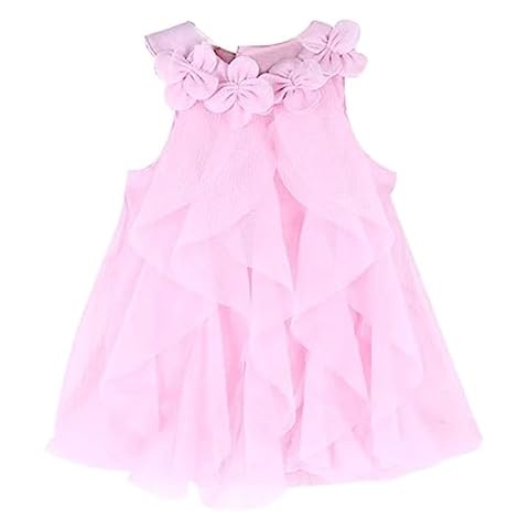 WZSYGDTC 0-24 Months Baby Party Dress Infant Girls One-Piece Romper Jumpsuit (Pink, 12-18 Months) Cover