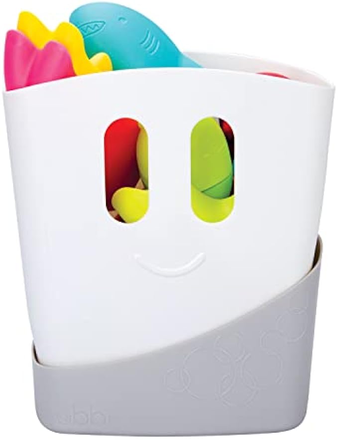 Ubbi Freestanding Bath Toy Organizer Bath Caddy with Removable Drying Rack Bin and Scoop for Toddlers and Baby, Gray