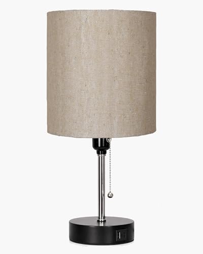 Image of Homesake Bedside Lamp for Bedroom Nightstand Table Light with USB A | C Charging Port, Desk Lamp, Pull Chain Light, Side Table Desk Reading Lamp, Living Room Gift, (Jute Cylinder)