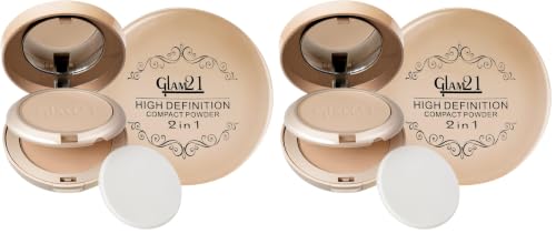 Image of Glam21 High Definition Compact Powder 2-in-1 | Smooth Satin Texture | Long-Lasting Matte Finish | Oil-Control & Buildable Coverage | Suitable for All Skin Types | 18gm | Rose Blush-02 (Pack of 2)