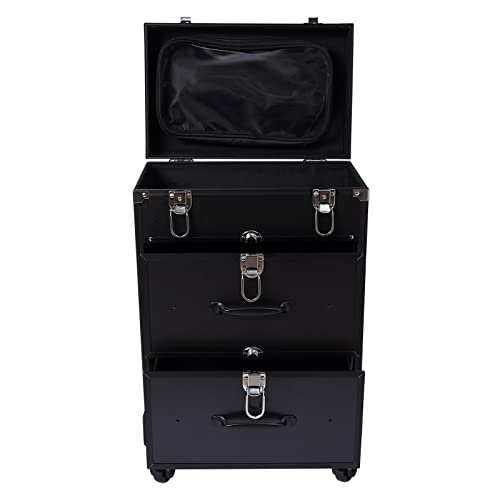 Rolling Makeup Case, 3-layer Professional Makeup Case with Wheels, Cosmetic Trolley for Travel, Salon Makeup Organizer Artist Storage, Maximum Load 110.3lbs, Suitable for Hairdresser, Nail Technician