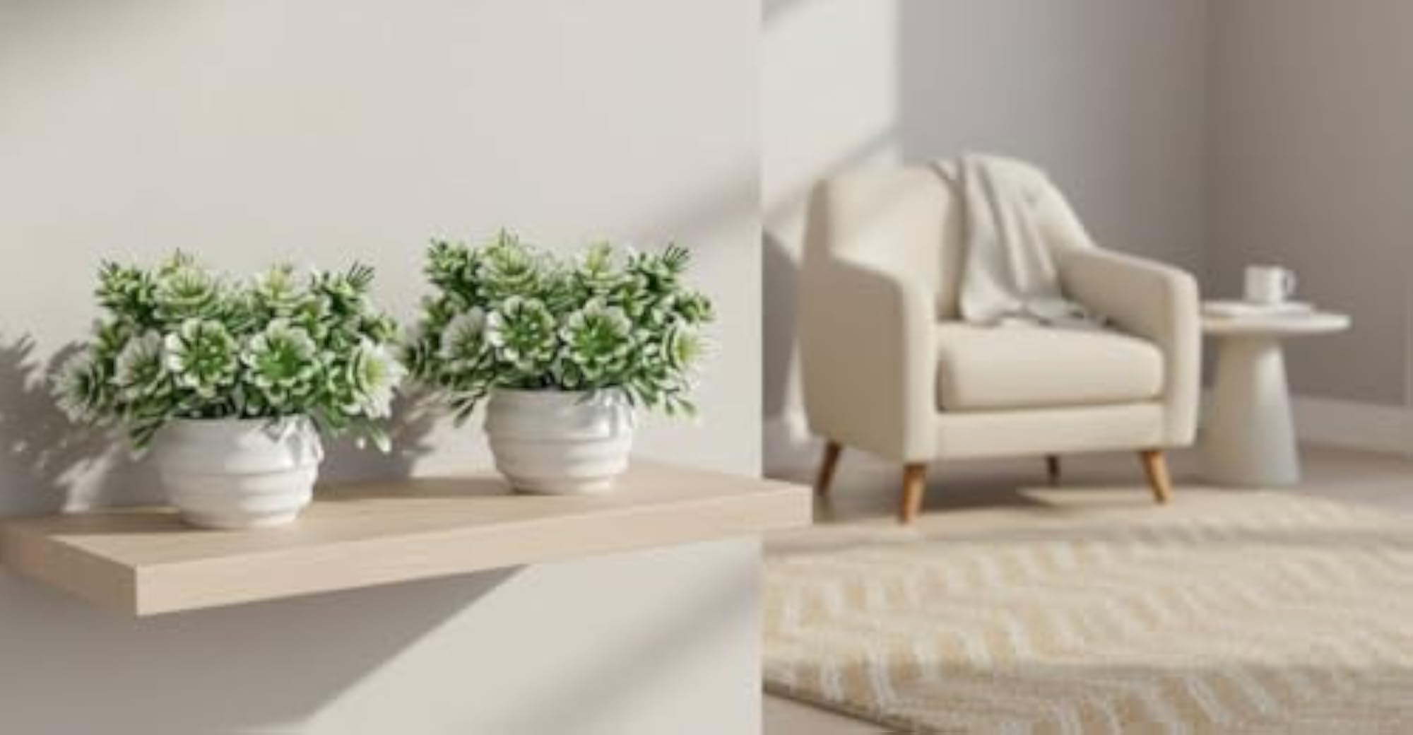 Artificial Succulent Plants in White Plastic Pots, Set of 2