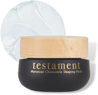 Testament Beauty Moroccan Chamomile Sleeping Mask night moisturizing treatment with blue tansy antioxidants and niacinamide fine lines wrinkles tightens skin for a healthier complexion best for winter skin and after sun soothing deeply moisturizes brightens firms Great for After Sun 50ml17 oz