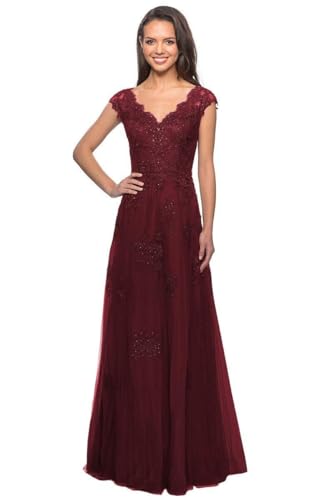 Mother of The Bride Dresses V Neck Appliques Tulle Long Fomal Dresses with Pocket