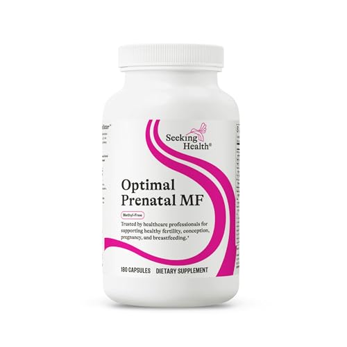 Seeking Health Optimal Prenatal Methyl-Free, Non-Methylated Folate and B12, Pregnancy Support, B6 and Ginger for Digestive Comfort, Supports Healthy Fetal Development, Vegetarian (180 Capsules)