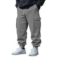 Men Cargo Joggers Pants Elastic Waist Drawstring Baggy Hiking Sweatpant Casual Athletic Jogger Sports Outdoor Trousers (CA/US, Alpha, X-Large, Regular, Regular, Gray)