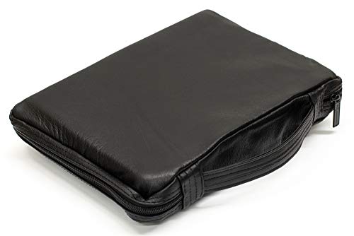 Black Classic Leather Bible Cover Case with Handle, Large - Thumbnail 4