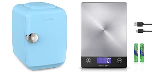 Image of CROWNFUL 4 Liter Mini Cooler and Warmer Fridge (Blue) & Rechargeable 33lb Food Kitchen Scale