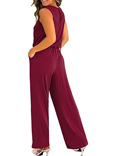 Mokayee 13 Jumpers For Women Casual 2024 Burgundy Summer Petite Loose Sleeveless Jumpsuits Tank Drawstring Elastic Waist Front Tie Cute Long Rompers thumb #1