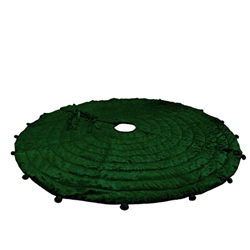 Quilted Velvet Christmas Tree Skirt, Pom Pom Quilted Tree Skirt, Family Name Tree Décor (72 Inches, Emerald Green Velvet) #TOP4