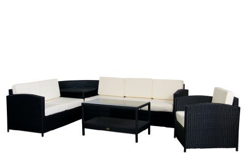 Preisvergleich Produktbild essella Polyrattan Garten-Eckbank London in Schwarz