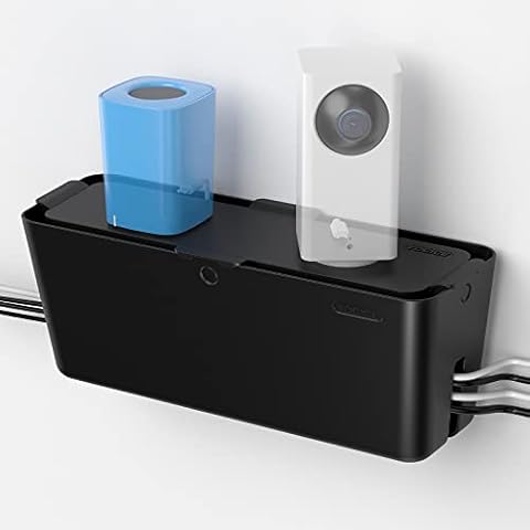 Wall Mounted Cable Management Box 1 Pack with Lock Lid/Four Directions Locks to Prevent from Opening Easily ,Cable Cord Organizer Box,to Hide Lanky Type Surge Protector Power Strips (CB01-Black-01) Cover