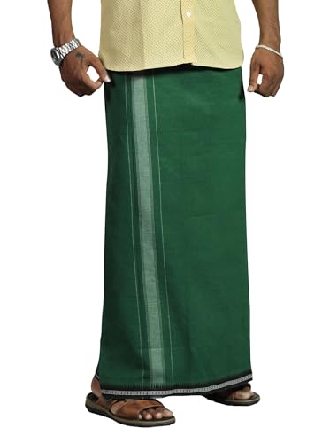 Image of PRAKASAM COTTON Velcro Pocket Dhoti | Thalapathi Border Readymade Cotton Kerala Mundu for Men