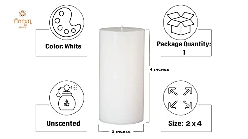 Image of Floryn Decor Smokeless, Dripless Paraffin Wax Pillar Candles Set of 4 (2 by 2, 2 by 3, 2 by 4, 2 by 4.5 inches, White Unscented)