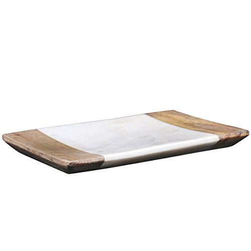 Creative Home Natural Marble And Mango Wood Vanity Tray Towel Tray Bathroom Countertop Organizer, 6" X 12" X 0.8" H, Off-White (Color May Vary) #TOP15