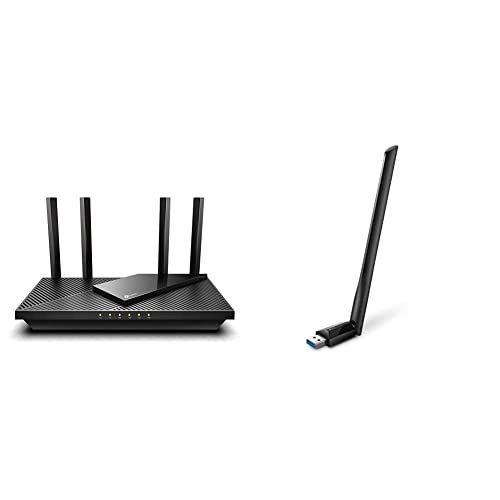 TP-Link Archer AX55 Wi-Fi 6 WLAN Router, schwarz & Archer T3U Plus AC1300 High Gain USB WLAN Stick Adapter mit High-Gain Antennen (bis zu 867 Mbit/s auf 5GHz und 400 Mbit/s auf 2,4GHz)
