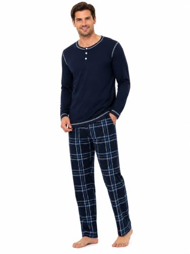 Image of Yoimira Mens Soft Pajama Set Short /Long Sleeve 2 Piece PJs with Pockets