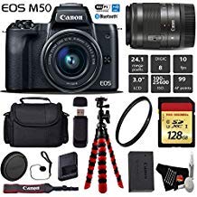 Canon EOS M50 Mirrorless Digital Camera with 15-45mm Lens + Flexible Tripod + UV Protection Filter +