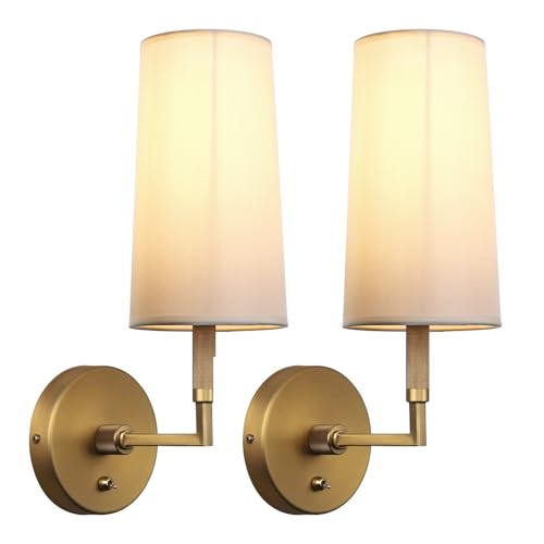Image of Phansthy Wall Sconces Sets of 2, Retro Industrial Wall Lamps with Switch, Bathroom Vanity Sconces Wall Lighting with White Fabric Shade for Bedroom Living Room Corridor Kitchen (Antique 2 Pack)