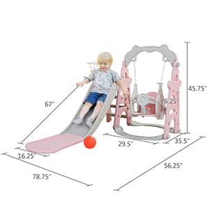 3-In-1 Kids Slide For Toddlers Age 1-3 Slide And Swing Set,Indoor Playground For Children,Freestanding Outdoor Slides With Basketball Hoop,Outside Climber Playhouses,Baby Climbing Toys #TOP1