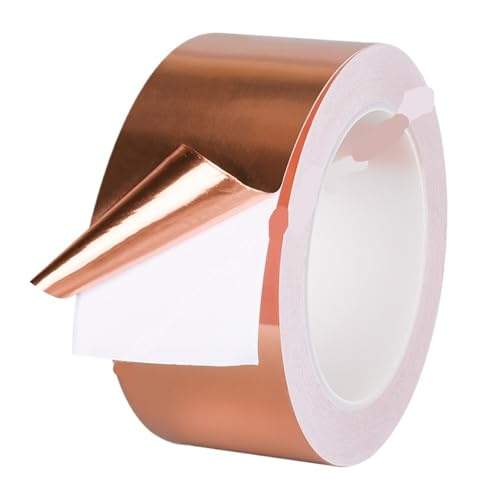 CUBATR EMI Shielding Single Conductive Copper Foil Tape Strong Heat-Resistant Adhesive Metallic Tape Apply for Electronic Industry(0.06MM_25MM)