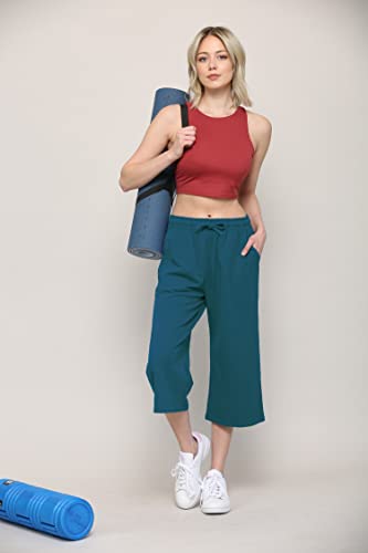 Image of Lock and Love Womens Capri Pants Loose Yoga Pants Wide Leg Drawstring Comfy Lounge Pajama Capris Sweatpants with Pockets