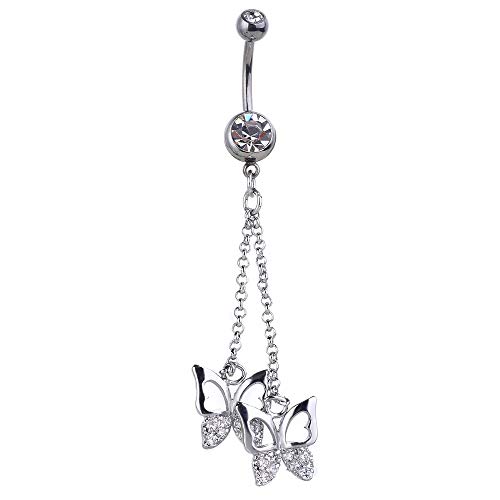 Navel Ring Belly Button Rings Surgical Steel Sexy Butterflies Dangle Curved Barbell Bananabell Piercing Jewelry