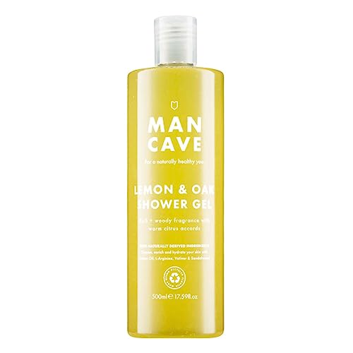 ManCave Duschgel Männer Lemon Oak, 500 ml Natürliche Formulierung - Duschgel Herren mit Zitronenöl, L-Arginin & Aloe Vera - Vegan, Tierversuchsfrei, Tube aus Recycling-Kunststoff - Hergestellt in GB