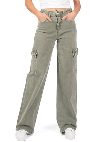 VERVET Womens Juniors Wide Leg Cargo Jeans, 25