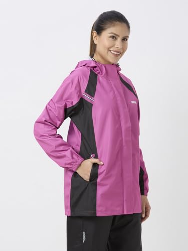 Image of ZEEL Rain Coat for Women Waterproof with Adjustable Hood, Rainwear Suit with Backpack Friendly Pleate, Front Zip with Snap Button Flap, Pants for Ladies (ELS508, Pink, L)