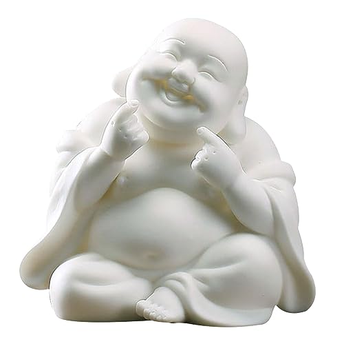 DFJLWKE Laughing Buddha Statue,Cute Maitreya Buddha Statue, Ceramic Fengshui Figurine Attract Wealth Lucky Ornament for Car,Home,Office,3.7Inch