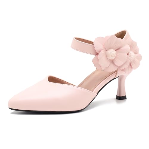 Women's Wedding Evening Party Flower Kitten Heels Pumps Ankle Strap Dress Shoes