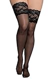Ulla Popken Damen Halterlose Strümpfe Schwarz Einheitsgröße