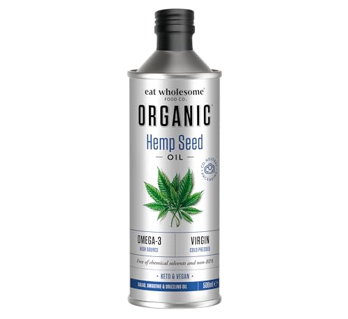 Eat Wholesome Organic Hemp Seed Oil 500ml - Cold Pressed Unrefined High Source of Omega 3 100% Pure & Natural For Soups Salads Vegan