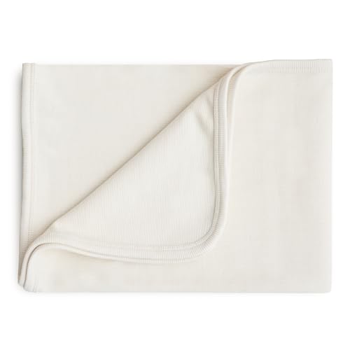 Image of mushie Extra Soft Baby Blanket | Cotton and Elastane Ribbed Receiving Blanket, Swaddle, Stroller | 35x35 Inch (Ivory)