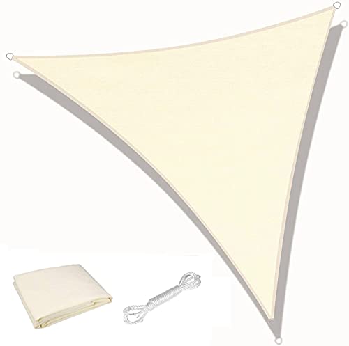 KAHEIGN Vela Parasole Triangolare, 3m x 3m x 3m Impermeabile Blocco UV al 98% Tela Parasole 180g/sm Tendalino Parasole per La Festa in Giardino All'aperto nel Patio del Giardino (Crema)