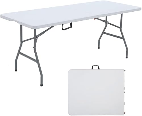 ANJONG ANJ 6FT Folding Table Portable Plastic Folding Utility Folding Table Plastic Dining Table Indoor Outdoor Camping, picnics and Parties
