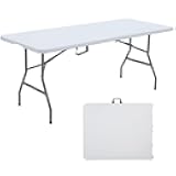6FT Dining Table, Foldable Plastic Utility Table, Indoor Outdoor Camping, Picnics and Parties, White, Load Capacity 330 lbs