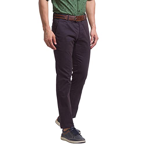 Image of Parx Men's Cotton Blend Solid Pattern Low Rise Tapered Fit Flat Front Casual Trouser