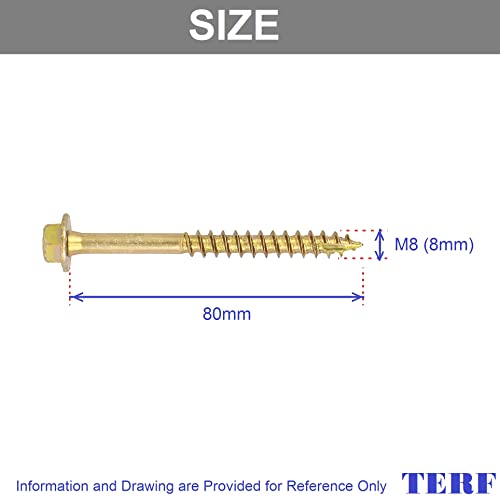 TERF® 8.0 X 80mm Advanced Turbo Coach Screws 8.0 X 80mm Slash Point Hex Flange Head Solo Coach Screw Yellow - Pack of 10 - Image 3