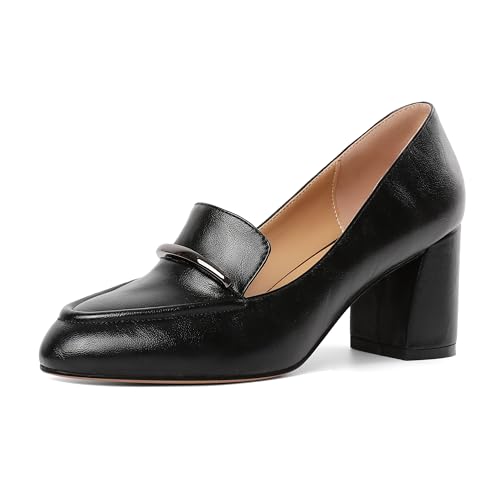 Image of Eldof Women's Pumps Block Heel Round Toe Slip On Chunky Loafer Heel Dress Shoes Pumps for Women 2.5 Inches