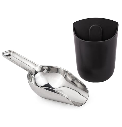 Image of GE Profile Opal Stainless Steel Scoop + Magnetic Holder, Ergonomic Grip, Works with most Opal Nugget Ice Makers, Matte Black