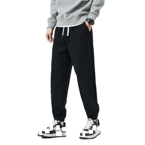 Ornrjfll Pantaloni da jogging da uomo, stile streetwear giapponese, con coulisse, larghi, per basket, corsa, sport, Nero , XXL