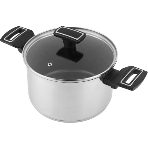 Magefesa Onix - Olla de 20 cm, Acero Inoxidable 18/10, Antiadherente Tricapa, Todo Tipo de Fuegos, Diseño Moderno, Exterior Pulido Espejo, Inducción