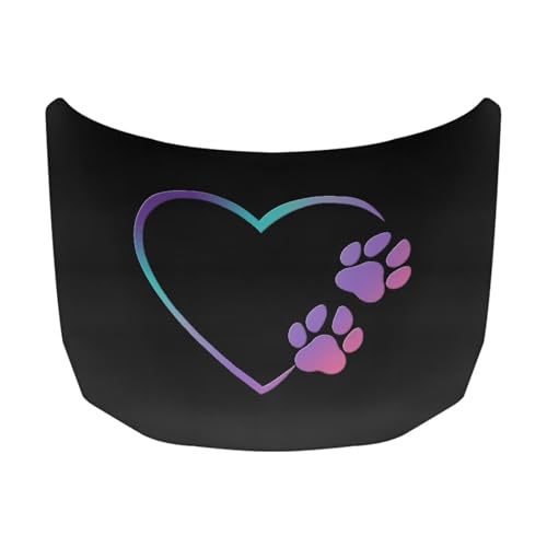 Image of 39x59 Inch Love Heart Dog Paw Print Cover for Car Hood, Car Hood Waterproof Protector All Seasons Universal Car Decorative Accessories Easy Install for Car Hood Protection
